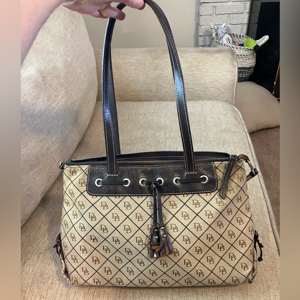 Vintage Dooney and Bourke brown canvas and leather purse